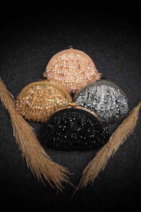 Nayaab By Sonia Silver Sequins, Beads Dangling Embroidered Clutch Online at Aza Fashions Nayaab By Sonia_Silver Sequins, Beads Dangling Embroidered Clutch _Online_at_Aza_Fashions