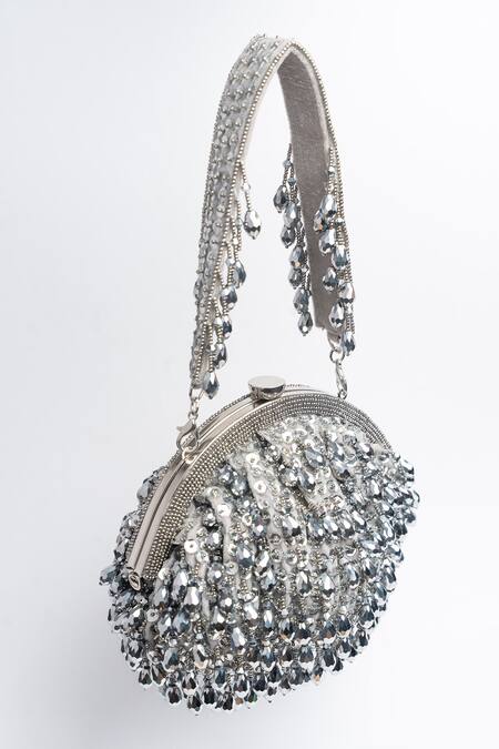 Shop Nayaab By Sonia Silver Sequins, Beads Dangling Embroidered Clutch Online at Aza Fashions Shop_Nayaab By Sonia_Silver Sequins, Beads Dangling Embroidered Clutch _Online_at_Aza_Fashions