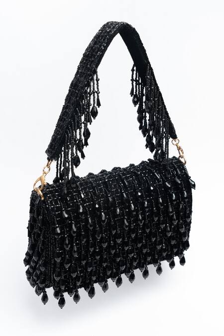 Nayaab By Sonia_Black Crystals Mini Kasse Midnight Sparkle Embroidered Clutch_Online_at_Aza_Fashions