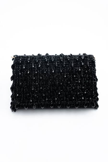 Buy_Nayaab By Sonia_Black Crystals Mini Kasse Midnight Sparkle Embroidered Clutch_Online_at_Aza_Fashions