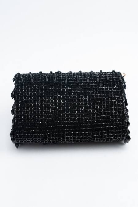 Shop_Nayaab By Sonia_Black Crystals Mini Kasse Midnight Sparkle Embroidered Clutch_Online_at_Aza_Fashions