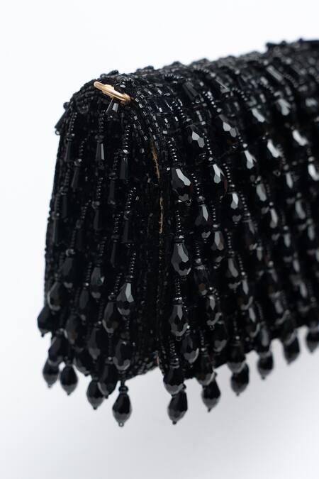 Nayaab By Sonia_Black Crystals Mini Kasse Midnight Sparkle Embroidered Clutch_at_Aza_Fashions