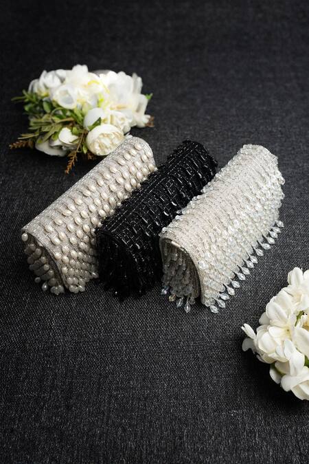 Buy_Nayaab By Sonia_Black Crystals Mini Kasse Midnight Sparkle Embroidered Clutch