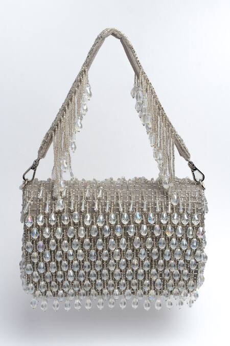 Shop_Nayaab By Sonia_Silver Crystals Mini Kasse Midnight Sparkle Box Clutch_Online_at_Aza_Fashions