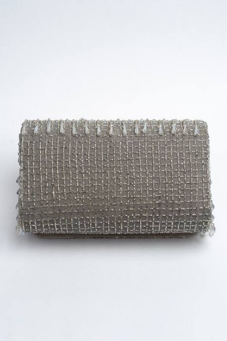 Nayaab By Sonia_Silver Crystals Mini Kasse Midnight Sparkle Box Clutch_at_Aza_Fashions