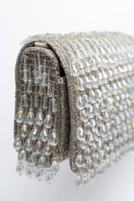 Buy_Nayaab By Sonia_Silver Crystals Mini Kasse Midnight Sparkle Box Clutch