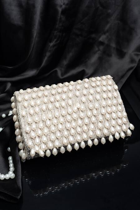Buy Nayaab By Sonia Silver Crystals, Pearls Mini Kasse Midnight Sparkle Clutch Online at Aza Fashions Buy_Nayaab By Sonia_Silver Crystals, Pearls Mini Kasse Midnight Sparkle Clutch_Online_at_Aza_Fashions