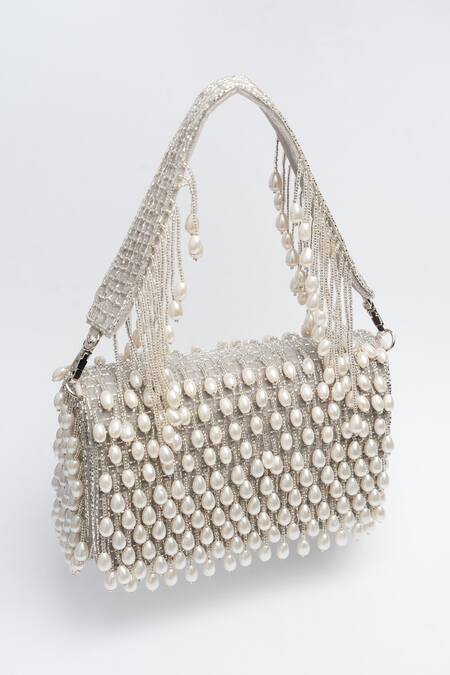 Nayaab By Sonia Silver Crystals, Pearls Mini Kasse Midnight Sparkle Clutch at Aza Fashions Nayaab By Sonia_Silver Crystals, Pearls Mini Kasse Midnight Sparkle Clutch_at_Aza_Fashions