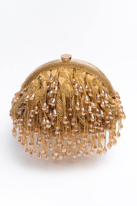 Nayaab By Sonia Gold Cut Work, Beads Lattice Frame Aurum Embellished Clutch at Aza Fashions Nayaab By Sonia_Gold Cut Work, Beads Lattice Frame Aurum Embellished Clutch _at_Aza_Fashions