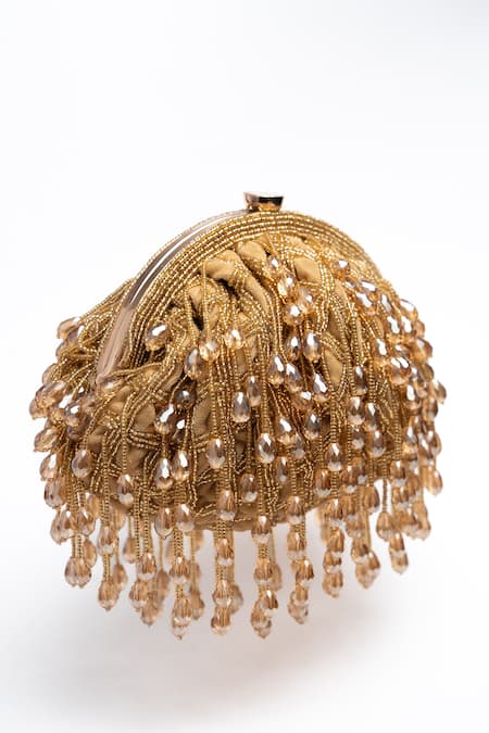 Buy Nayaab By Sonia Gold Cut Work, Beads Lattice Frame Aurum Embellished Clutch Buy_Nayaab By Sonia_Gold Cut Work, Beads Lattice Frame Aurum Embellished Clutch