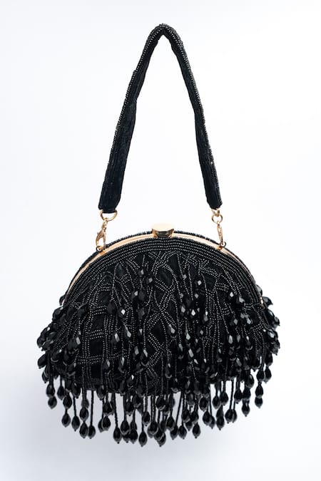 Shop Nayaab By Sonia Black Beads, Sequins Lattice Frame Eclipse Embellished Clutch at Aza Fashions Shop_Nayaab By Sonia_Black Beads, Sequins Lattice Frame Eclipse Embellished Clutch _at_Aza_Fashions