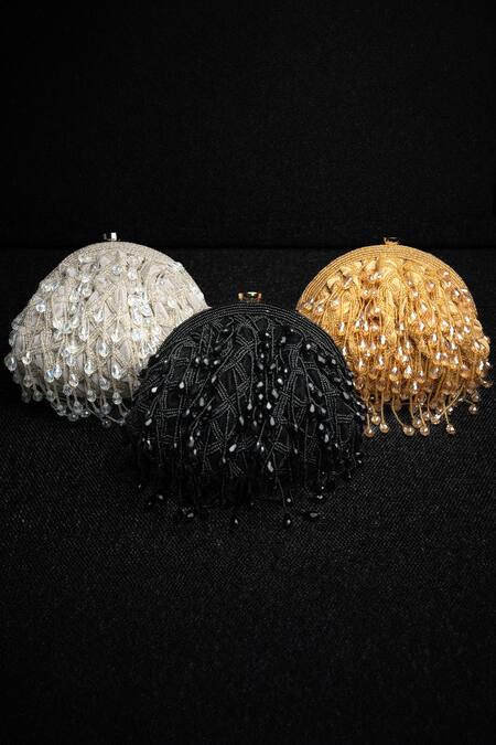 Nayaab By Sonia Black Beads, Sequins Lattice Frame Eclipse Embellished Clutch Online at Aza Fashions Nayaab By Sonia_Black Beads, Sequins Lattice Frame Eclipse Embellished Clutch _Online_at_Aza_Fashions