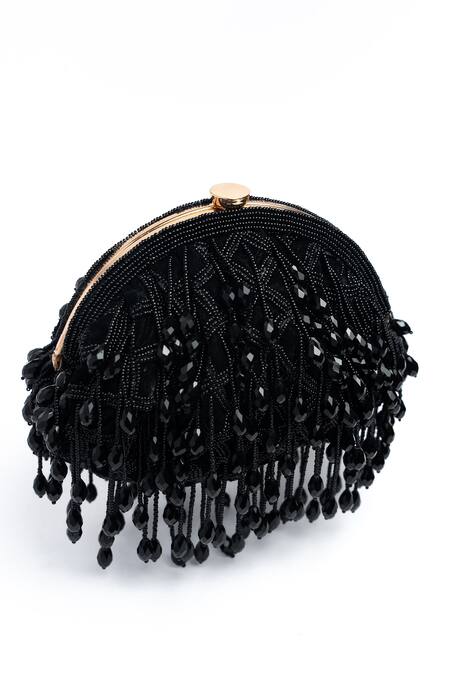Shop Nayaab By Sonia Black Beads, Sequins Lattice Frame Eclipse Embellished Clutch Online at Aza Fashions Shop_Nayaab By Sonia_Black Beads, Sequins Lattice Frame Eclipse Embellished Clutch _Online_at_Aza_Fashions