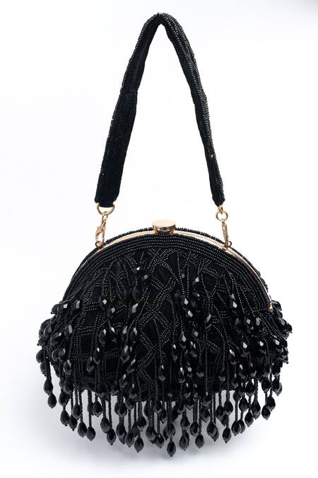 Nayaab By Sonia Black Beads, Sequins Lattice Frame Eclipse Embellished Clutch at Aza Fashions Nayaab By Sonia_Black Beads, Sequins Lattice Frame Eclipse Embellished Clutch _at_Aza_Fashions