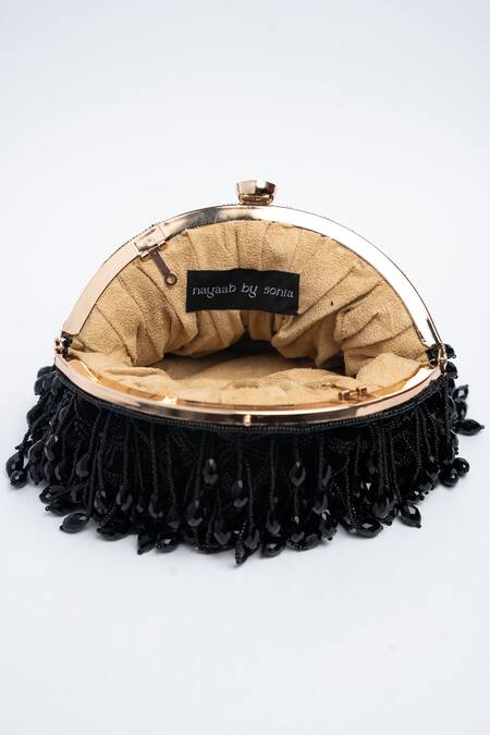 Buy Nayaab By Sonia Black Beads, Sequins Lattice Frame Eclipse Embellished Clutch Buy_Nayaab By Sonia_Black Beads, Sequins Lattice Frame Eclipse Embellished Clutch