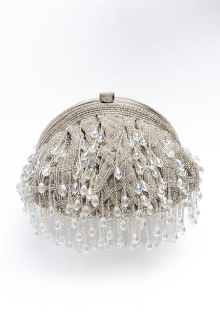 Buy Nayaab By Sonia Silver Cut Work, Beads Lattice Frame Embellished Clutch Online at Aza Fashions Buy_Nayaab By Sonia_Silver Cut Work, Beads Lattice Frame Embellished Clutch_Online_at_Aza_Fashions