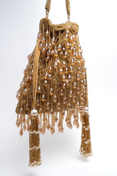 Nayaab By Sonia Gold Crystals, Zari Lattice Frame Embellished Clutch Online at Aza Fashions Nayaab By Sonia_Gold Crystals, Zari Lattice Frame Embellished Clutch_Online_at_Aza_Fashions