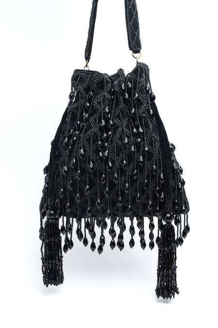 Buy Nayaab By Sonia Black Crystals, Cut Work Lattice Satchel Eclipse Clutch Online at Aza Fashions Buy_Nayaab By Sonia_Black Crystals, Cut Work Lattice Satchel Eclipse Clutch_Online_at_Aza_Fashions