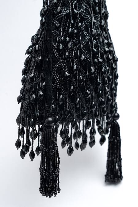 Shop Nayaab By Sonia Black Crystals, Cut Work Lattice Satchel Eclipse Clutch Online at Aza Fashions Shop_Nayaab By Sonia_Black Crystals, Cut Work Lattice Satchel Eclipse Clutch_Online_at_Aza_Fashions