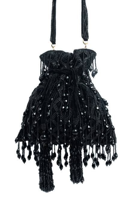 Nayaab By Sonia Black Crystals, Cut Work Lattice Satchel Eclipse Clutch at Aza Fashions Nayaab By Sonia_Black Crystals, Cut Work Lattice Satchel Eclipse Clutch_at_Aza_Fashions