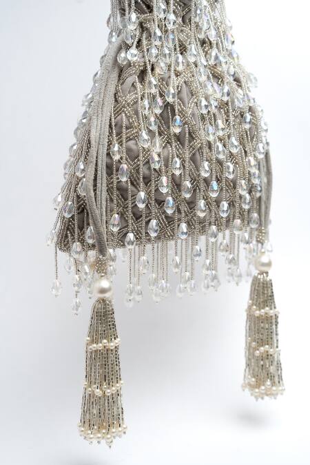 Shop Nayaab By Sonia Silver Crystals Lattice Satchel Embellished Clutch Online at Aza Fashions Shop_Nayaab By Sonia_Silver Crystals Lattice Satchel Embellished Clutch_Online_at_Aza_Fashions
