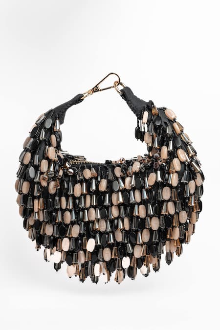 Shop Nayaab By Sonia Cream Beads, Tassels Serenity Embellished Clutch at Aza Fashions Shop_Nayaab By Sonia_Cream Beads, Tassels Serenity Embellished Clutch _at_Aza_Fashions