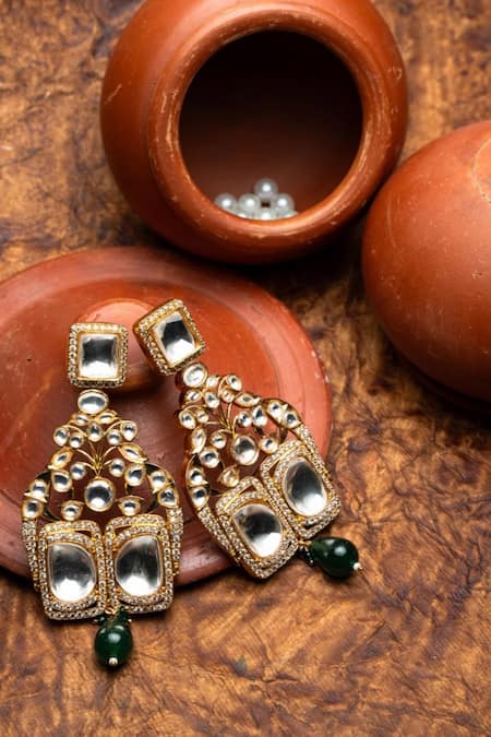 Nayaab by Sonia Gold Plated Stone Jodhas Crown Jadau Floral Earrings