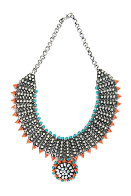 Buy Neeta Boochra Orange Royal Oasis Coral Pearl Studded Necklace Online at Aza Fashions Buy_Neeta Boochra_Orange Royal Oasis Coral Pearl Studded Necklace _Online_at_Aza_Fashions