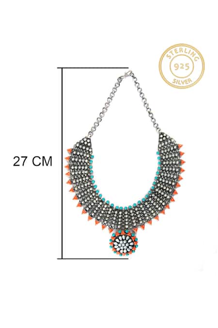 Shop Neeta Boochra Orange Royal Oasis Coral Pearl Studded Necklace Online at Aza Fashions Shop_Neeta Boochra_Orange Royal Oasis Coral Pearl Studded Necklace _Online_at_Aza_Fashions