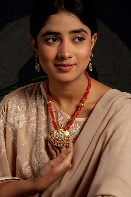 Neeta Boochra Ghungroo Fusion Carved Pendant Carnelian Necklace 