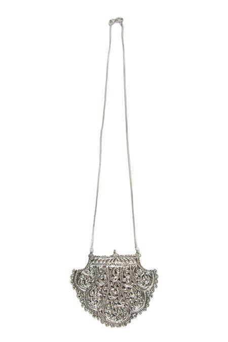 Neeta Boochra Silver Plated Chitai Charm Embossed Pendant Chain Necklace at Aza Fashions Neeta Boochra_Silver Plated Chitai Charm Embossed Pendant Chain Necklace _at_Aza_Fashions