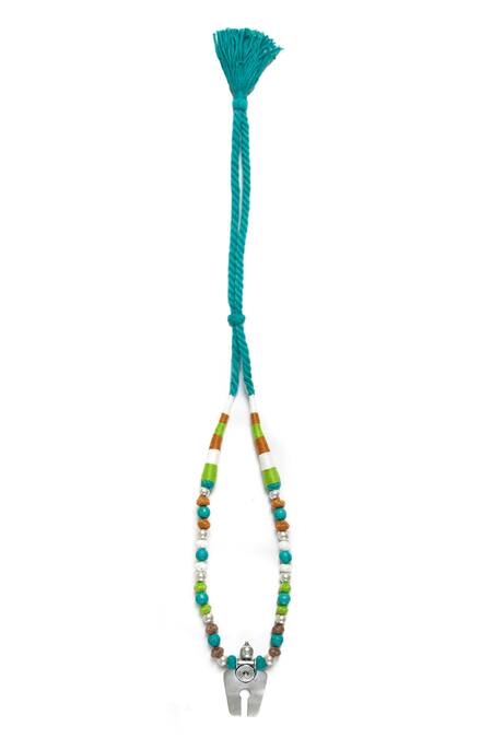 Neeta Boochra_Blue Horseshoe Harmony Pendant Bead Necklace _Online_at_Aza_Fashions