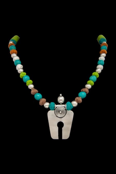 Shop_Neeta Boochra_Blue Horseshoe Harmony Pendant Bead Necklace _Online_at_Aza_Fashions