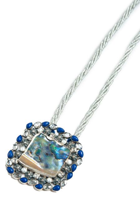 Buy_Neeta Boochra_Blue Oceanic Glow Mother Of Pearl Pendant Thread Necklace_Online_at_Aza_Fashions