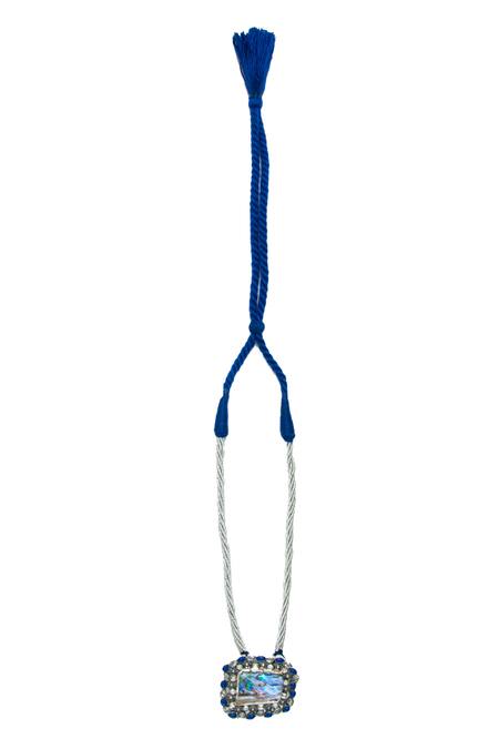 Neeta Boochra_Blue Oceanic Glow Mother Of Pearl Pendant Thread Necklace_at_Aza_Fashions