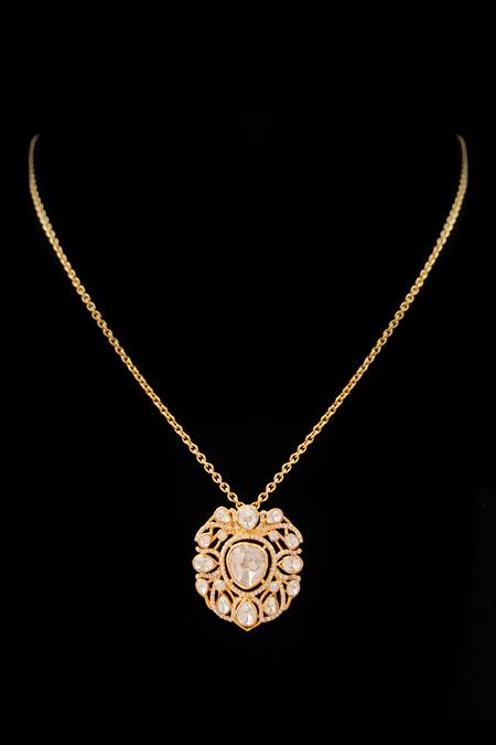 Neeta Boochra Gold Plated Utsav Moissanite Studded Pendant Chain Necklace Online at Aza Fashions Neeta Boochra_Gold Plated Utsav Moissanite Studded Pendant Chain Necklace_Online_at_Aza_Fashions