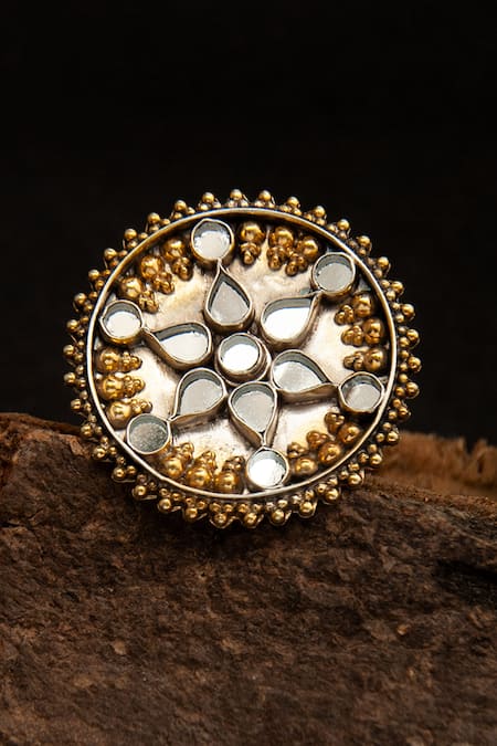 Neeta Boochra Glass Studded Two-Tone Ring 