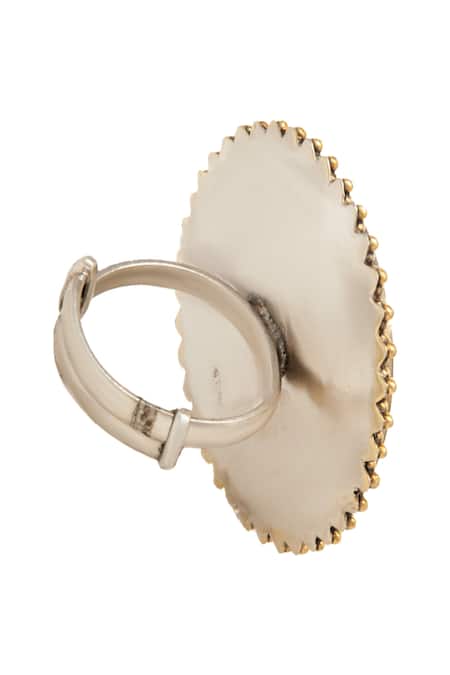 Shop_Neeta Boochra_Gold Plated Crystals Glass Studded Two-tone Ring _Online_at_Aza_Fashions