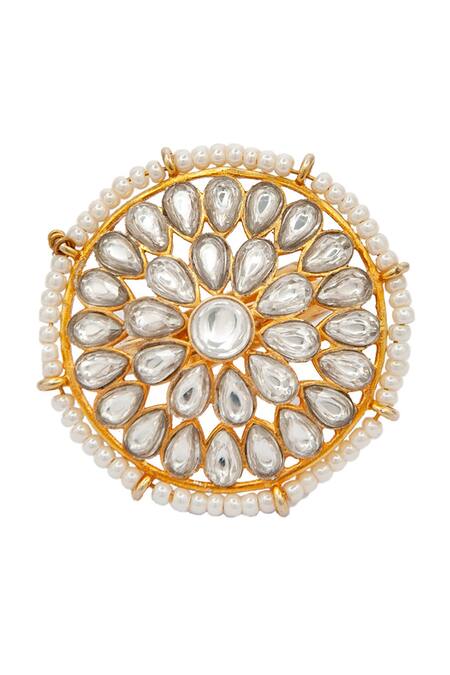 Neeta Boochra_Gold Plated Pearls, Diamonds Kundan Studded Ring _Online_at_Aza_Fashions