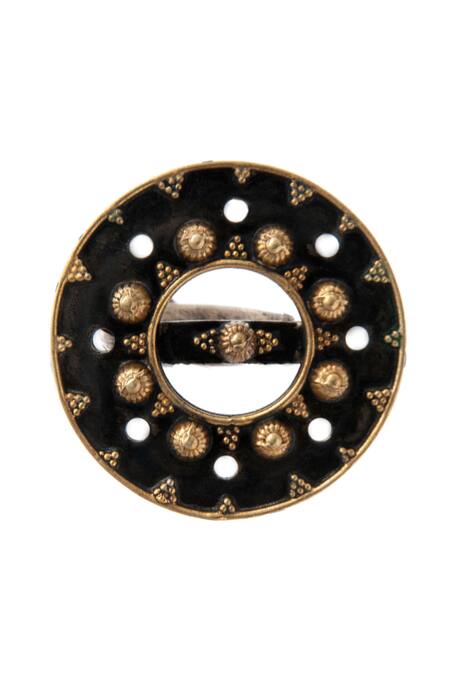 Neeta Boochra_Silver Plated Carved Two-tone Ring _Online_at_Aza_Fashions