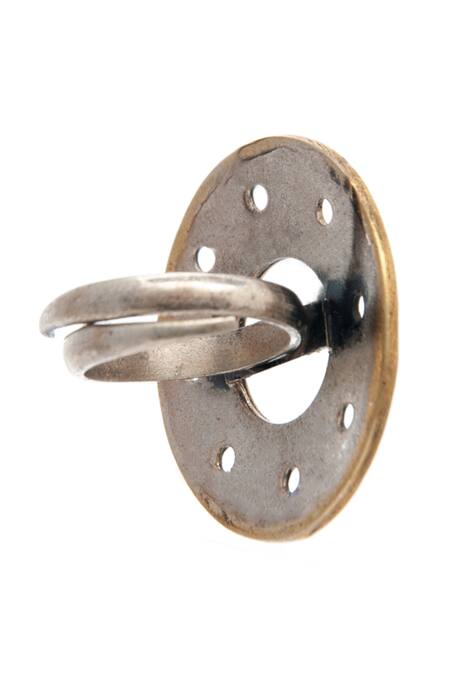 Shop_Neeta Boochra_Silver Plated Carved Two-tone Ring _Online_at_Aza_Fashions