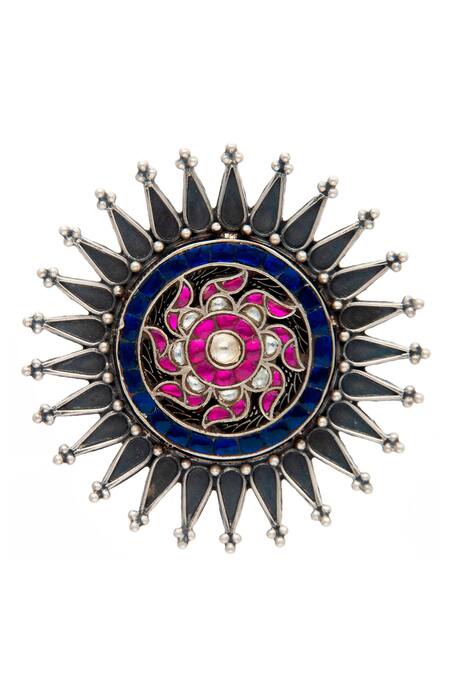 Neeta Boochra_Silver Plated Kundan Studded Floral Ring _Online_at_Aza_Fashions