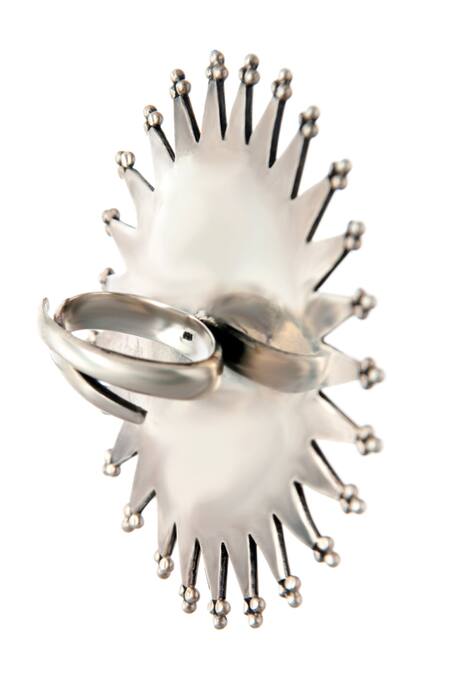 Shop_Neeta Boochra_Silver Plated Kundan Studded Floral Ring _Online_at_Aza_Fashions
