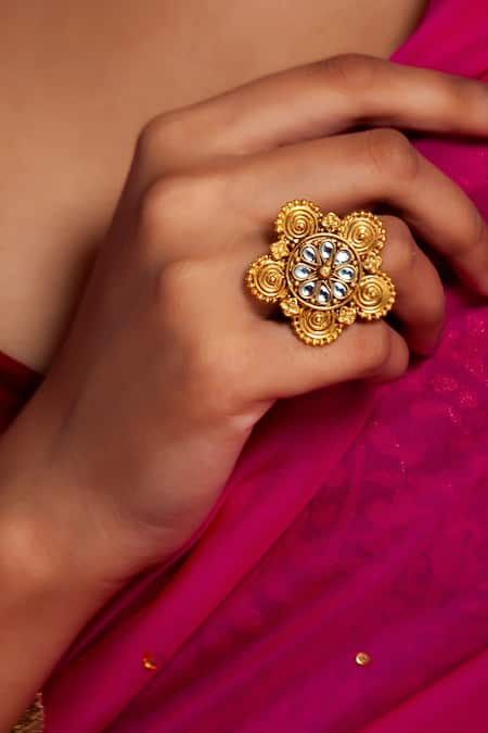 Neeta Boochra Floral Kundan Studded Ring 