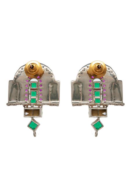 Neeta Boochra_Silver Plated Crystals, Stones Luck Horseshoe Carved Earrings _at_Aza_Fashions