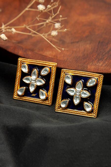 Shop Neeta Boochra Gold Plated Sona Meenakari Swarna Kundan Work Studs at Aza Fashions Shop_Neeta Boochra_Gold Plated Sona Meenakari Swarna Kundan Work Studs_at_Aza_Fashions