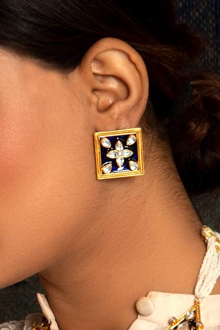 Neeta Boochra Gold Plated Sona Meenakari Swarna Kundan Work Studs Online at Aza Fashions Neeta Boochra_Gold Plated Sona Meenakari Swarna Kundan Work Studs_Online_at_Aza_Fashions