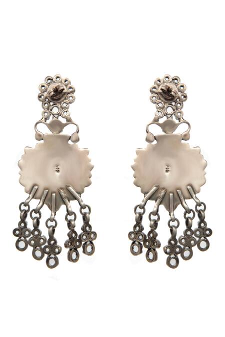 Shop_Neeta Boochra_Gold Plated Crystals, Gota Patti Hastakriti Swarna Varne Floral Carved Earrings _Online_at_Aza_Fashions