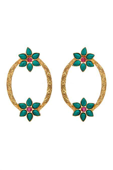 Neeta Boochra Green Stone Oval Shaped Earrings  3