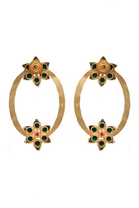 Neeta Boochra Green Stone Oval Shaped Earrings  5